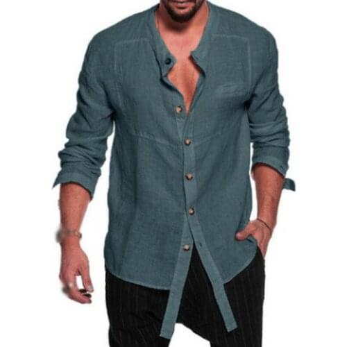 Mens Casual Blouse Cotton Linen Shirt Loose Tops Short Sleeve Tee Shirt Spring Autumn Summer Casual Handsome Men Shirt M-3XL