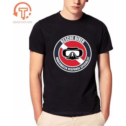 Rescue Diver Print Short Sleeve T-shirts Diving Series Men T-shirts Mens Tops Vintage Fashion Clothing