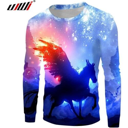 UJWI Women/Men Casual Sweats Cool 3d Print Starry Horse Sweatshirts Hoodies Man Autumn Spring Long Sleeve Crewneck Pullover