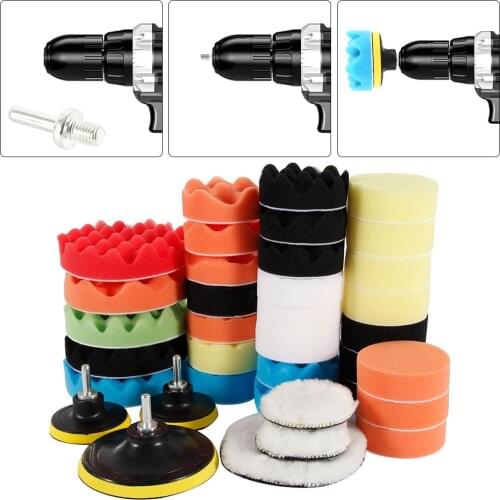 39pcs Car Sponge Polishing Pad Kit Abrasive Polisher Drill Adapter Waxing Tools Foam Buffer Polishing Pad Car Polish Accessories