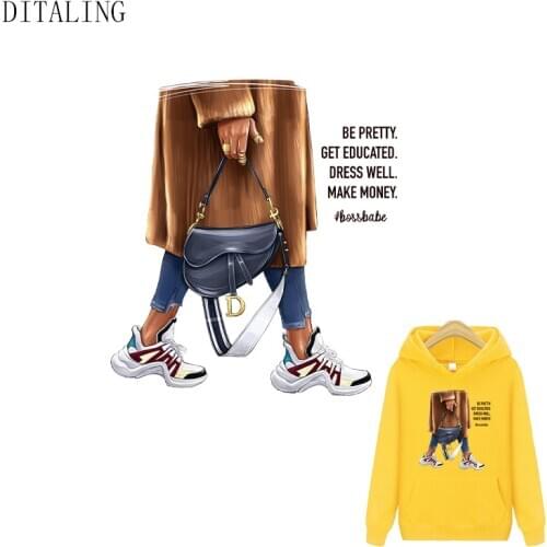 Educated Girl Patch Iron-On Transfer For Clothing DIY T-Shirt Tops Sticker Fashion Lady Heat Transfer Vinyl Patch Custom Sticker