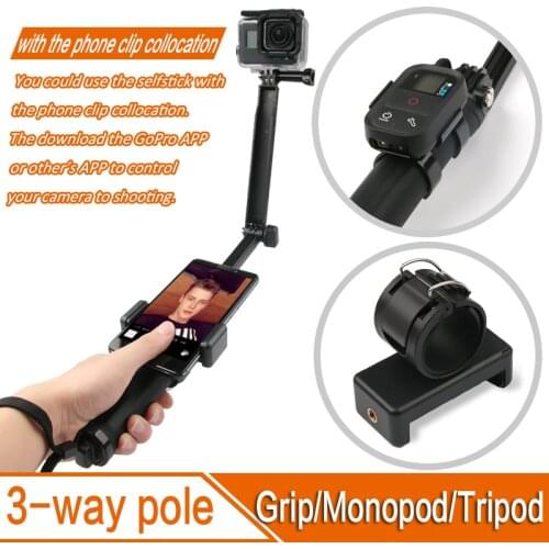 Portable 3 Way Grip Waterproof Monopod Selfie Stick Folding Tripod Stand for GoPro Hero 8 7 6 5 Yi 4K Sjcam Eken Accessory