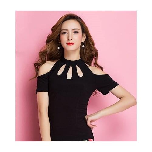 Latest Vogue Elegant Modern Black Latin Dance Top for women/female/girl,Fashion short-sleeve performance wear upperwears