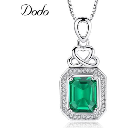 Simple Square Green Austrian Crystal Pendant Necklace Silver Color Jewellery For Women Wedding Jewerly Necklace Wholesale N350