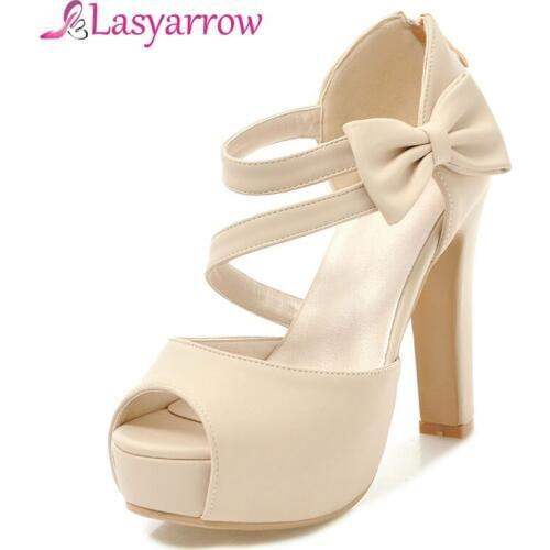 Lasyarrow Women Sandals Summer Fashion Open Toe Shoes High Heels Shoes Back Zipper Thick High Heel Sandals Black White RM325