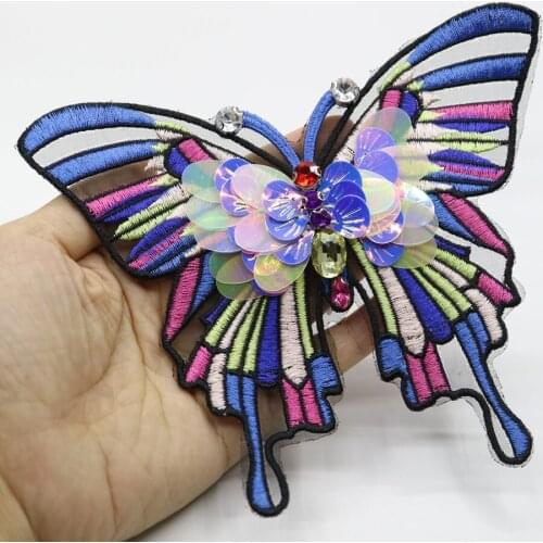 Sewing 3D butterfly Handmade rhinestone beaded Patches for clothing DIY sew on animal parches Embroidery lace applique cross