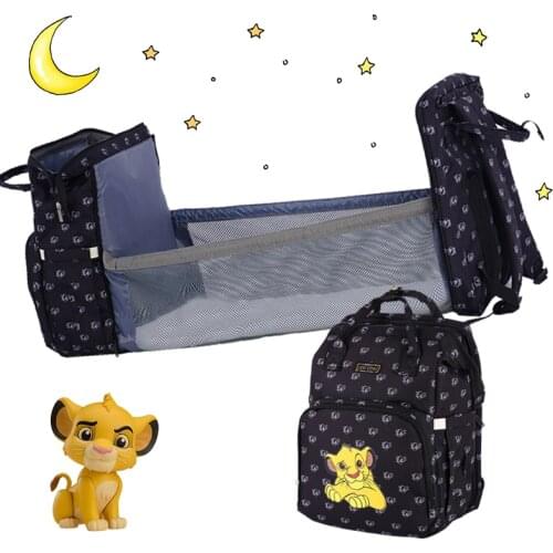 Disney Lion King Baby Diaper Bag Folding Bed Multifunctional Portable Backpack Baby Bed Diaper Bags For Mom Travel Backpack New