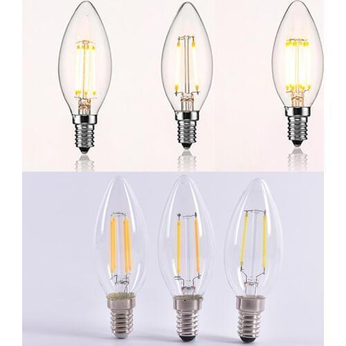 LED Bulb Spotlight 2W/4W/6W E14 COB Candle/Flame Tip C35 Filament Glass Lamp