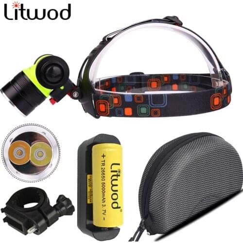 Litwod XM-L T6 LED Diving Headlights 2 LED Bulbs 18650 Battery 80 Meters Underwater Headlights White And Yellow Bicycle Lights
