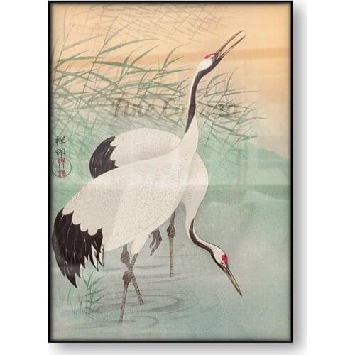 Japanese Wall Art Poster Two Cranes Ohara Koson Japan Woodblock Canvas Print Bird Animal Vintage Painting Home Decoration Gift