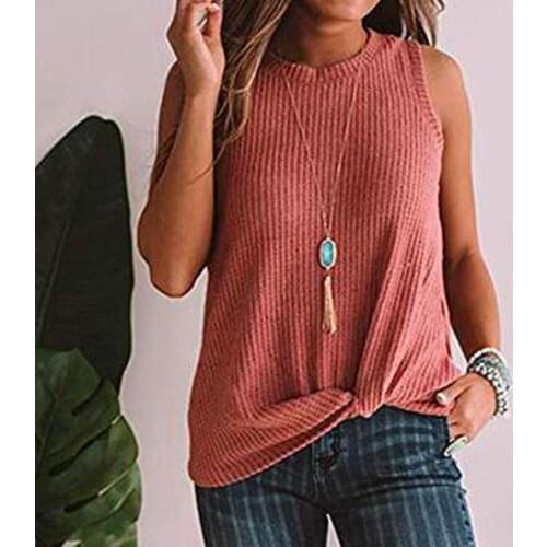 2021 New Arrival Summer Women Sexy Sleeveless Shirt Knotted Tanks Top Blouse Vest Tops Sleeveless veste femme
