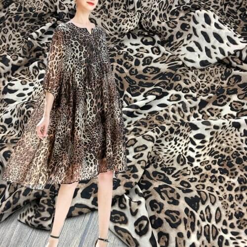 140cm Width Fashion Leopard Digital Painting Thin Chiffon Fabric For Woman Summer Dress Blouse DIY Cloth Sewing