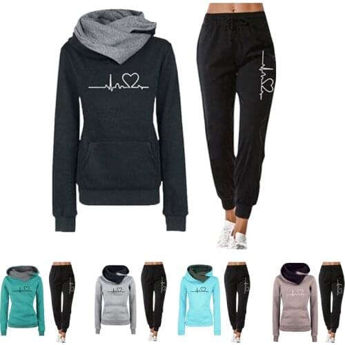 2021 Autumn Womens Casual Two Piece Sets Outfits Pullovers Hoodies and Elastic Waist Jogger Pants Spring Tracksuits Female Suit