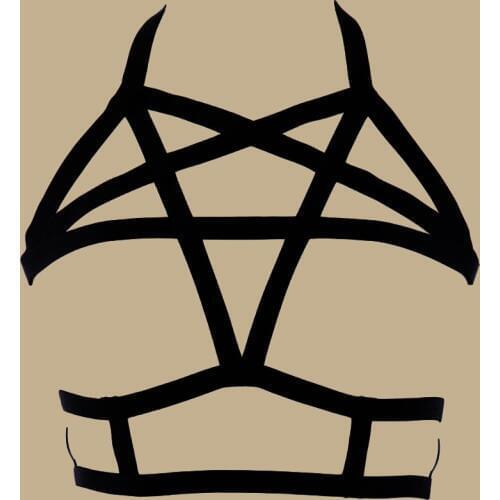 Goth Top Pentagram Harness Bra Elastic Body Cage Pastel Goth Body Harness Belt Star Bondage Sexy Lingerie