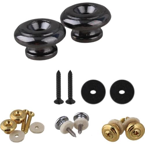 1 Set Of 2 Mushrooms Head Electric Acoustic Guitar Strap Buttons Black/Chrome/Gold