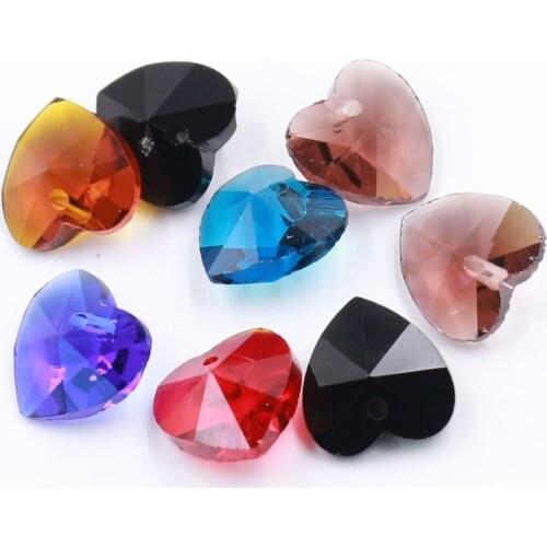 14mm Fashion Heart Charm Pendant 20pcs Crystal Glass Beads For Jewelry Making DIY Crafts Necklace Earring Findings Accessories