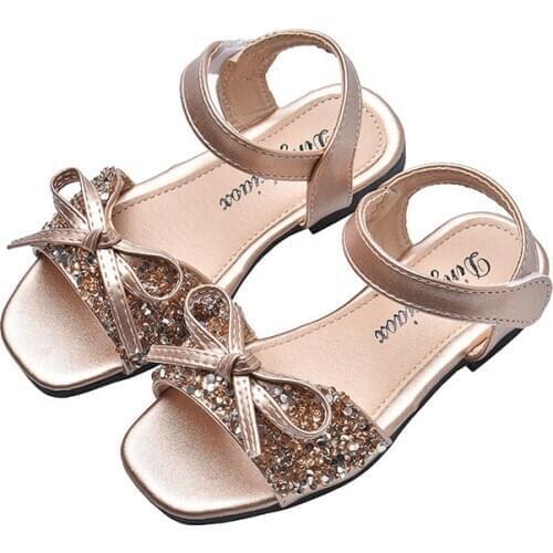 2020 New Summer Leather Glitter Bowtie Sandals Baby Toddler Girls Princess Kids Shoes Fashion Childrens Soft Bottom Beach Shoes