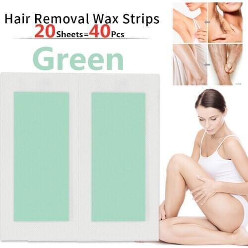 40pcs=20sheets Professional Summer Green Hair Removal Double Sided Cold Wax Strips Paper For Leg Body Face Epilator Set