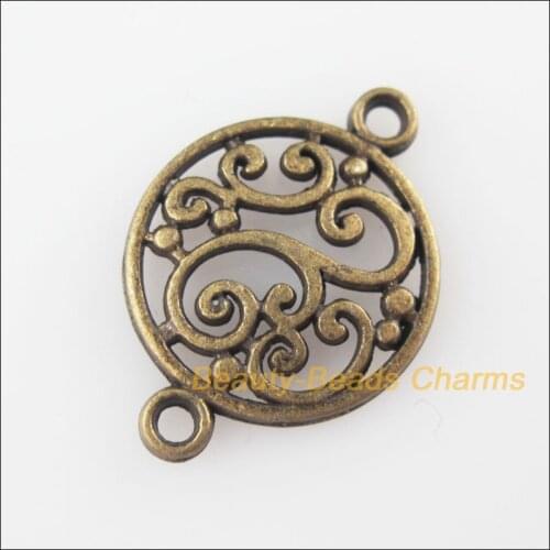 New 40Pcs Antiqued Bronze Color Round Flower Charms Pendants Connectors 14x20.5mm