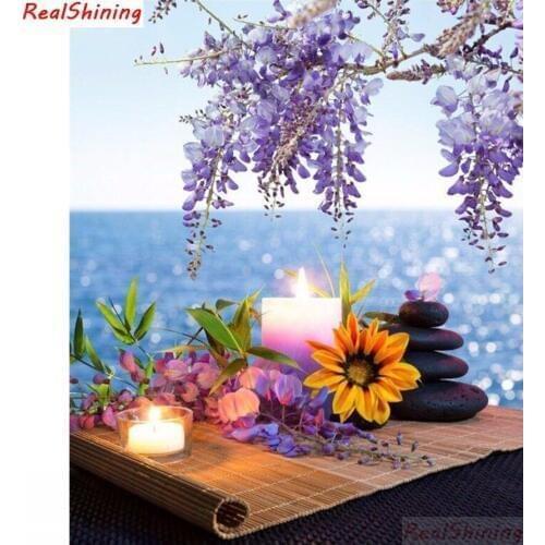 5D Diy Diamond Painting Cross Stitch full Square Diamond Embroidery Candle flower picture for room Decor H1645