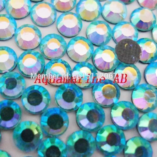 AAAA SS6-SS30 Aquamarine AB DMC Hotfix iron on Rhinestones Round Stone Flatback glass with glue for nail shoes decorations