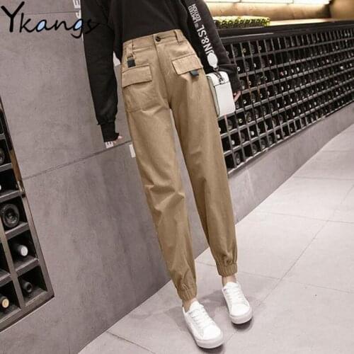 Plus Size Women Cargo Pants Pants Pockets Cool Elastic Waist Streetwear Trousers Female Casual Sport Joggers Pants Korean