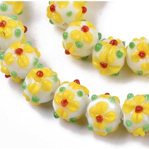 About 45pcs/strand 10mm Handmade Lampwork Beads Flower Beads Fit Necklace Bracelet Jewelry DIY Findings Yellow Red Orange Blue