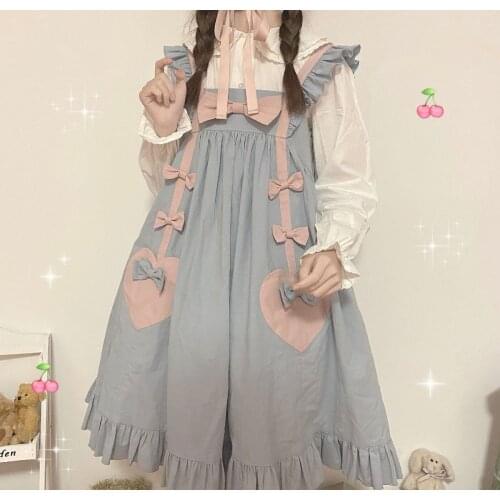COOLFEL Kawaii Lolita Dress Patchwork Sweet Bow-knot Ruffles Suspender Dress A-Line Pleated Dress For Party