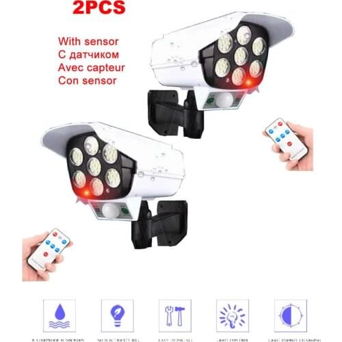 2pcs remote Solar motion sensor lamp light Fake Dummy Camera Simulation Waterproof Outdoor Indoor Security Surveillance Flashing