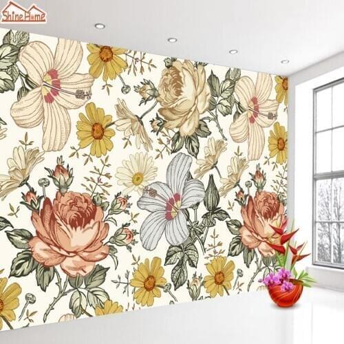Custom Wallpaper Murals for Living Room Home Decor 3d Relief Vintage Background Tapestry Chamomile Rose Mural Papel De Parede