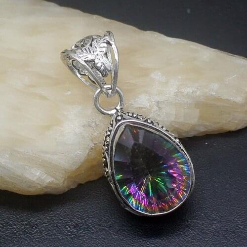 Gemstonefactory Jewelry Big Promotion 925 Silver Teardrop Mytsical Fire Topaz Perfect Women Ladies Gifts Necklace Pendant 0578