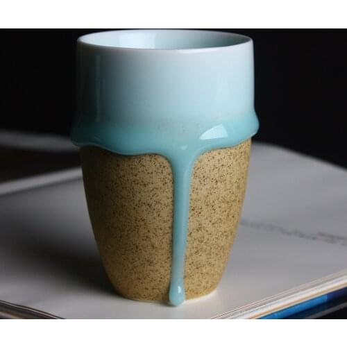 Chinese-style ceramic teacup shadow green flowing glazed jade porcelain frosted water cup mug flower teacup coffee cup