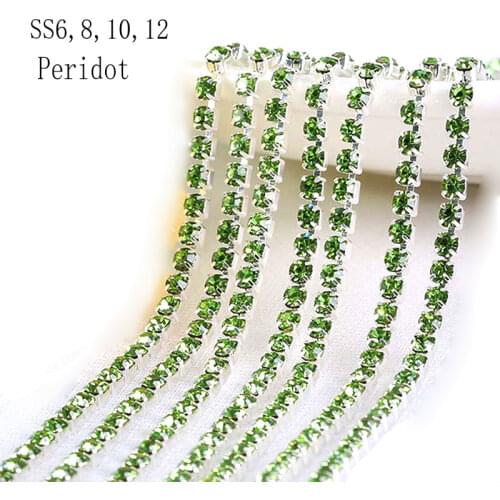 SS6,8,10,12 10m All Size peridot cupc hain crystal rhinestone trimming sew on trim fabric wedding dress Shiny Rhinestones