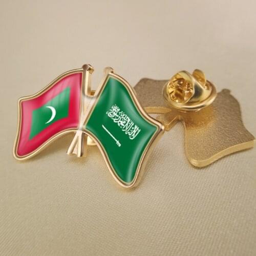 Maldives and Saudi Arabia Crossed Double Friendship Flags Lapel Pins Brooch Badges