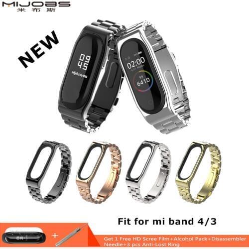 Mijobs Mi Band 4 Wrist Strap Metal Stainless Steel for Xiaomi Mi Band 4 Wristband Smartwatch Mi Band4 Wrist Bracelet