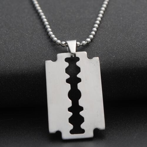 Fashion Stainless Steel Titanium Steel Silver Tone Razor Blade Necklace Pendant High polish Mens Jewelry Punk Gift