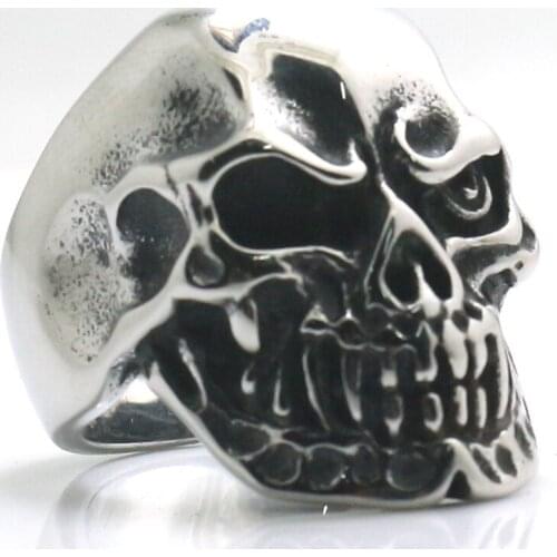 Mans 316L Stainless Steel Gothic Flaming Biker Rider Skull Ring Classic