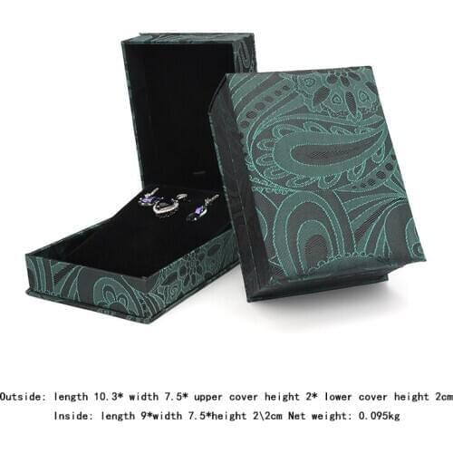 Green New Plastic Gold Silk Brocad Embroidery Series Jewelry Set Ring Necklace Storage Box Built-in Plush Card Slot For Gifts