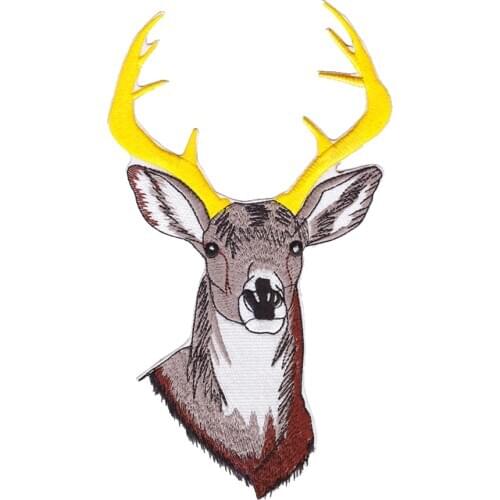 Rein Deer Iron On Patch- Embroidered Appliques Animal Xmas Safari Zoo Crafts
