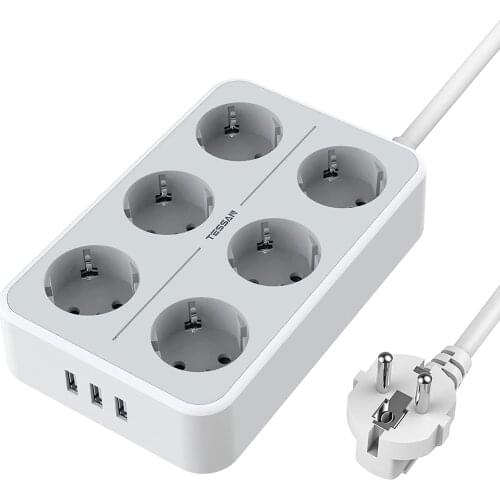 TESSAN Desktop USB Charging Hub Multi Outlets European Power Strip with On/Off Switch 2M/6.5ft Extension Cord EU Plug Socket
