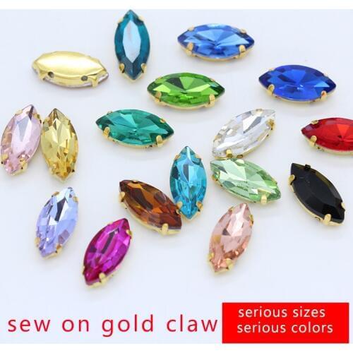 All-size navette/horse eye sew on flatback glass stone sewing crystal rhinestones with hole plated Buckle For jewelry beads