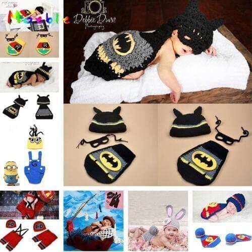2018 Latest Crochet Superhero Newborn Baby Hats Photo Props Animal Design Infant Baby Photography Props Costume Fotografia