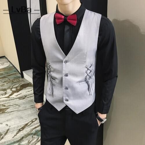 2020 New man dress vest Braided ribbon decoration slim suit vests men formal fashion waist caot for men brief gilet
