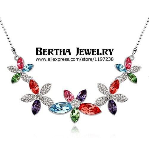 New Fashion Brand Luxury Flower Multicolor Crystal Necklaces Pendants Bijoux Women New Design High Quality Statement Jewerly