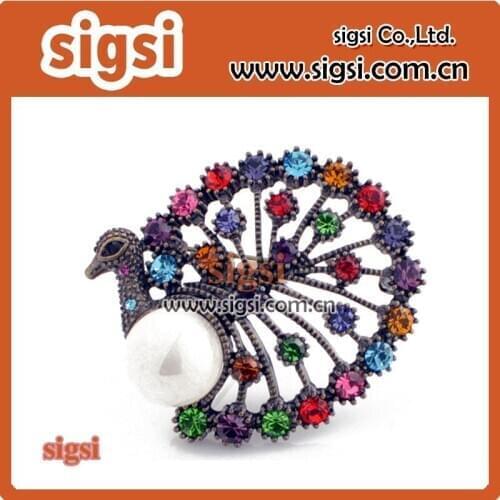 Charming colorful crystal rhinestone peacock brooch with pearl brooch Pin Womens Peacock Color Rhinestones Breastpin