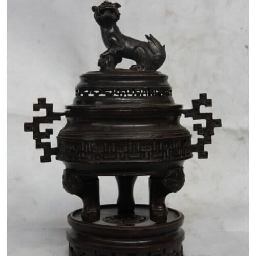 Song voge gem S1578 13 China Buddhism Palace Old Bronze Copper Foo Fu Dog Lion Incense Burner Censer