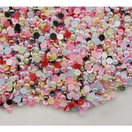 1000pcs AB Colors, Mix Color ABS Half Round Imitation Pearls Beads,Pearls round for crafts,DIY Crafts Nail Art Decoration