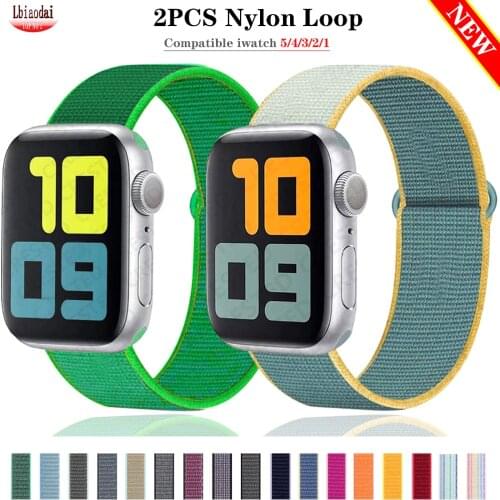 2 Pack Strap for Apple watch Band 44mm 40mm iWatch 42mm 38mm Nylon loop belt watchband bracelet for applewatch series 6 5 4 3 SE