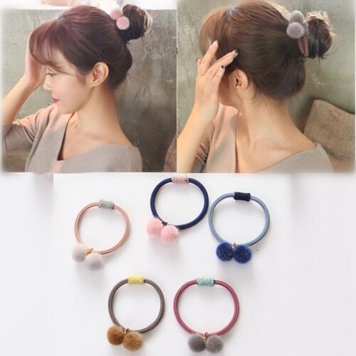 Cute Little Girls Pompom Hair Ties Double Pom Pom Elastic Hair Band Hair Ropes Meatballs Headband Commonly Tool Hair Accessories