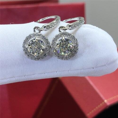 Silver Total 1 Carat Excellent Cut Diamond Test Passed High Quality D Color Moissanite Drop Earrings Silver 925 Wedding Jewelry